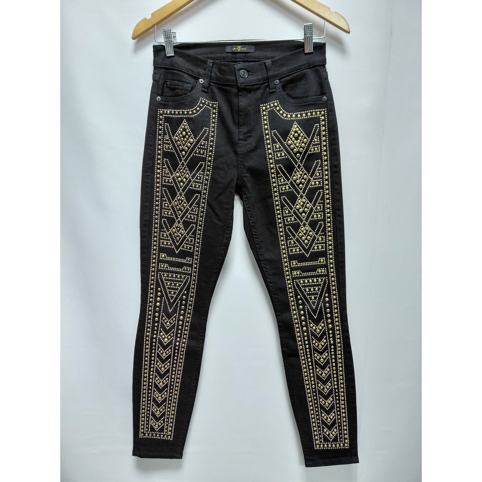 for all mankind Embellished Black Skinny Jeans Mid (10-12 in) Slim Women