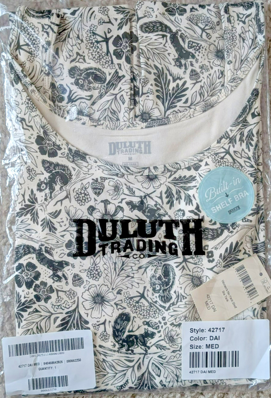 Duluth Trading Women’s No-Yank Shelf Bra Tank Medium Flowers/Squirrels Pattern