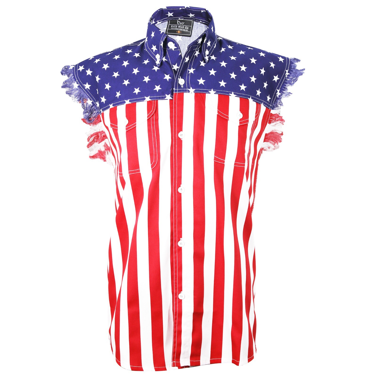 USA FLAG SLEEVELESS DENIM SHIRTS – 100% Cotton