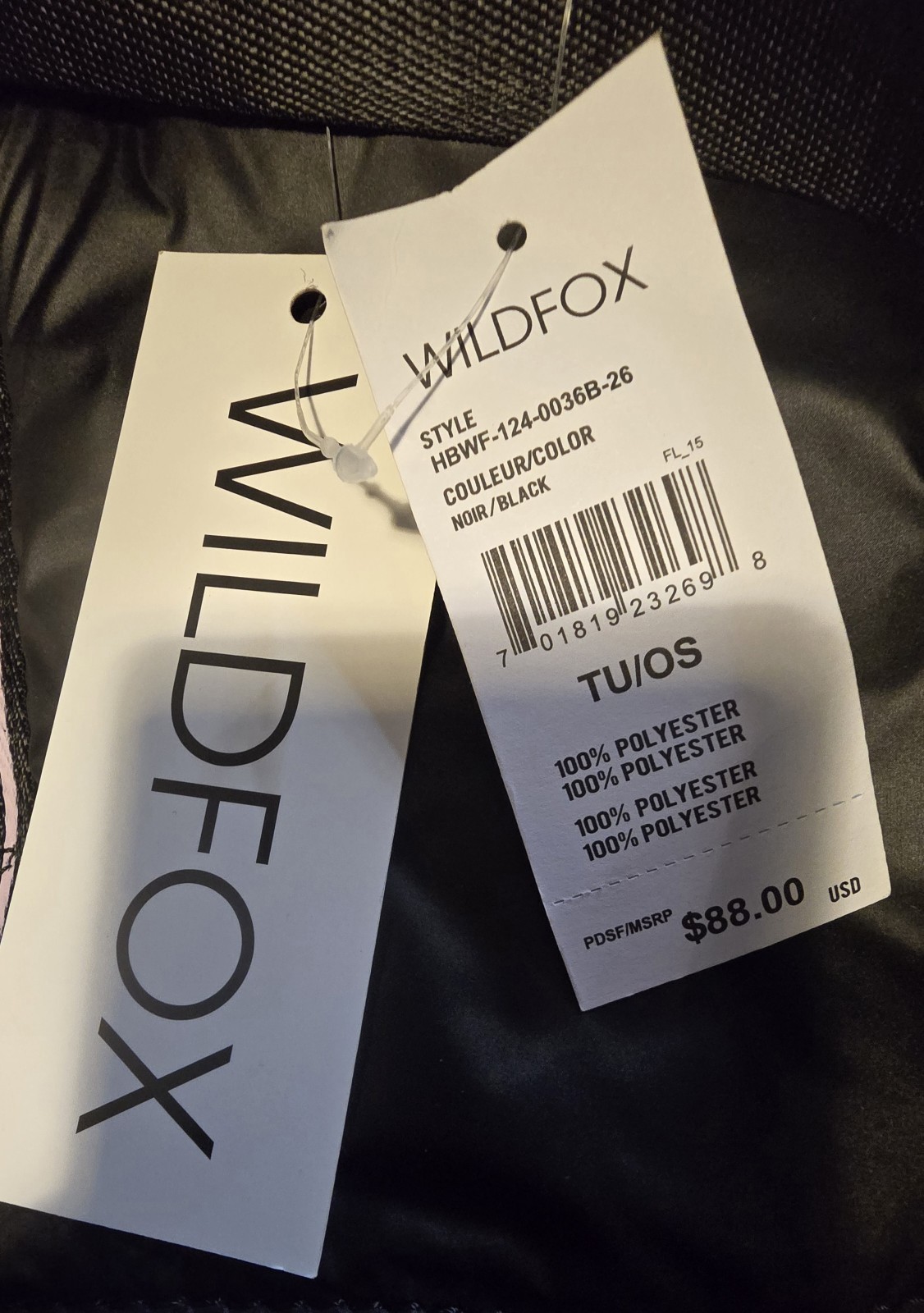 WILDFOX Black Quilted Large Tote Bag Logo Strap Zip