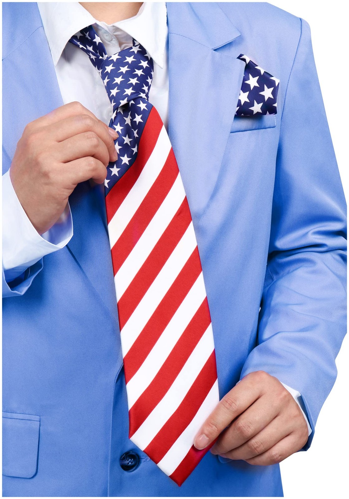 Mens American Flag Necktie Bowtie Pokect Square Stars Stripes Patriotic Tie f…
