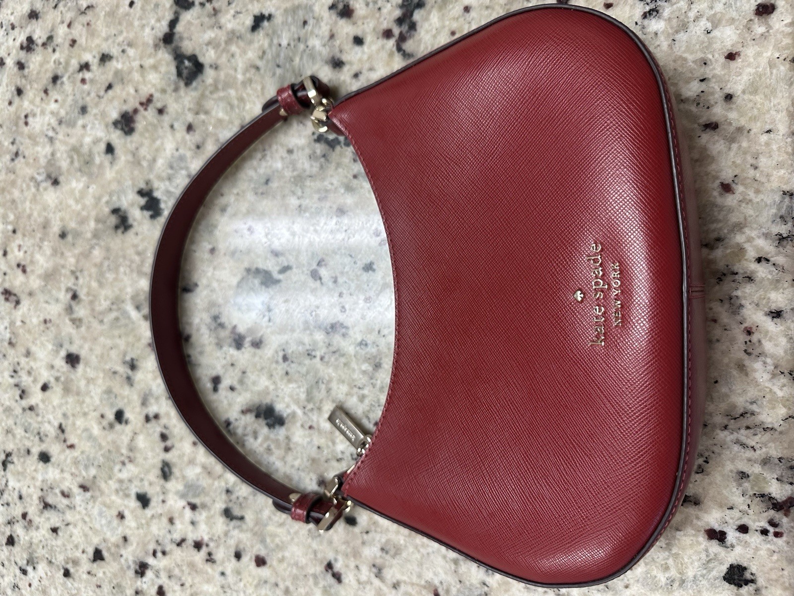 Red Kate Spade Staci Half Moon Shoulder Bag Cross Grain Leather