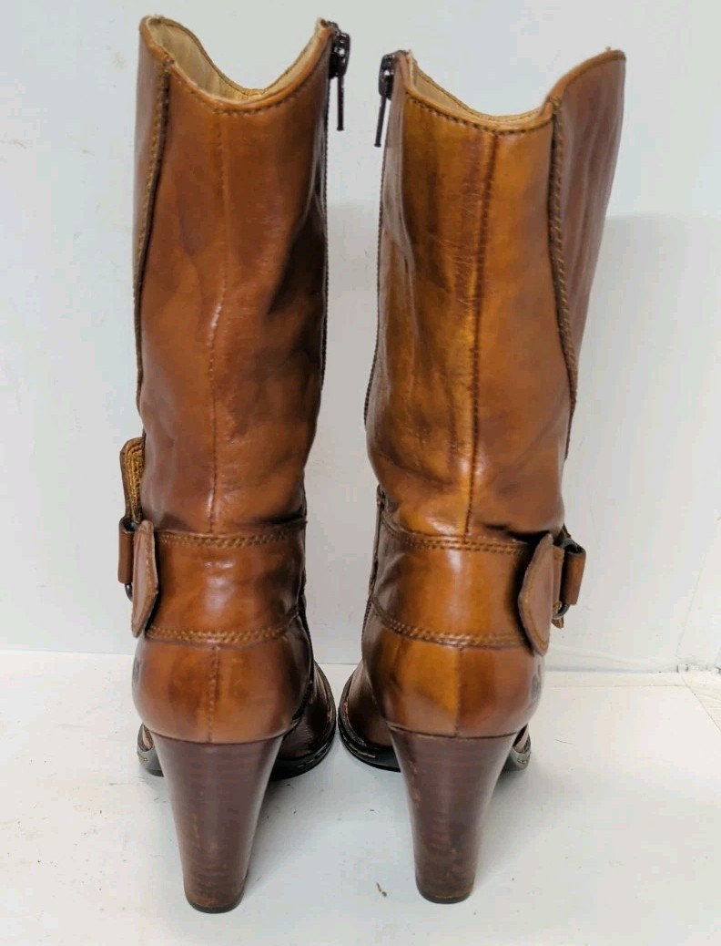 Womens Born Dani Sz 9 B Soft Brown Leather Mid Calf Zipper Buckle Heeled Boots