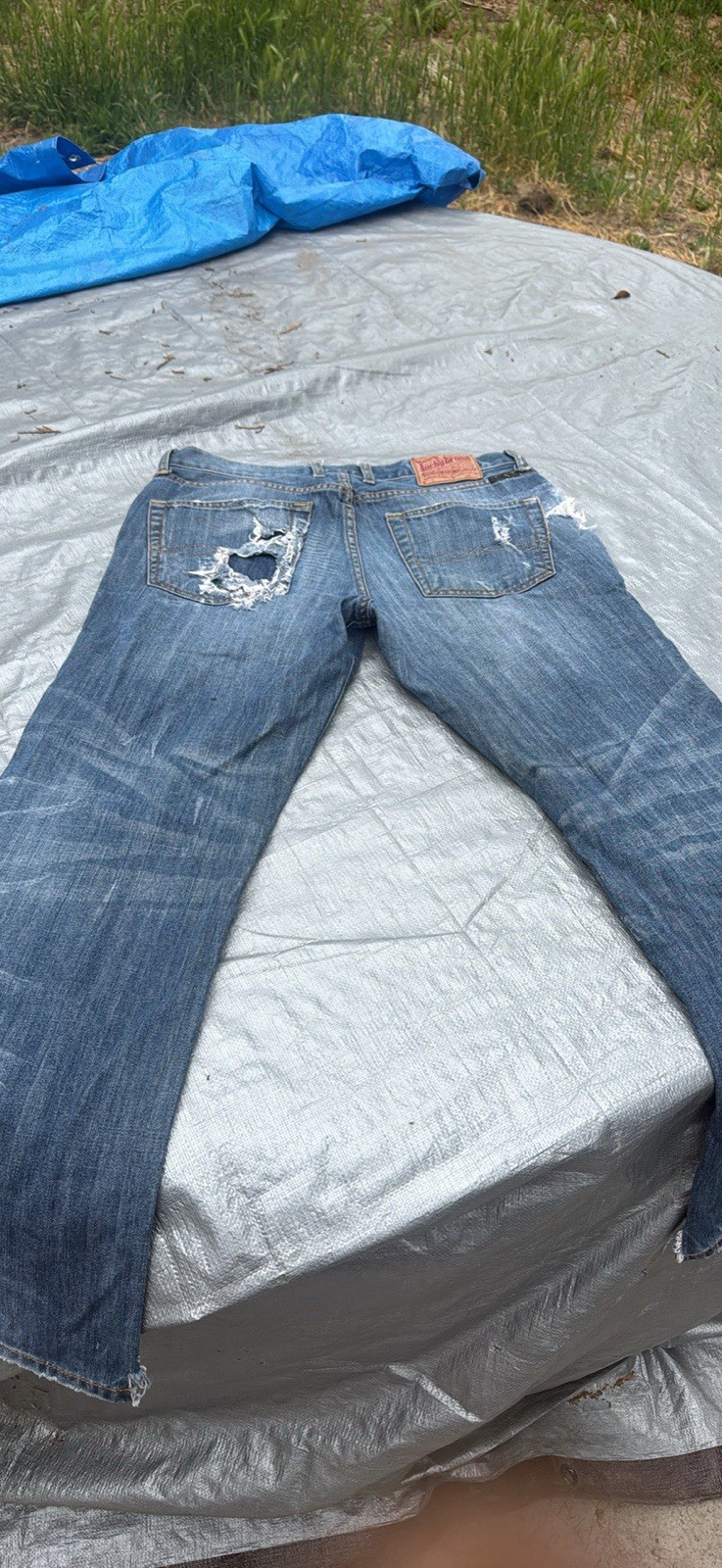 Polo Ralph Lauren Mens Distressed Light Wash Straight Leg Denim Jeans Blue