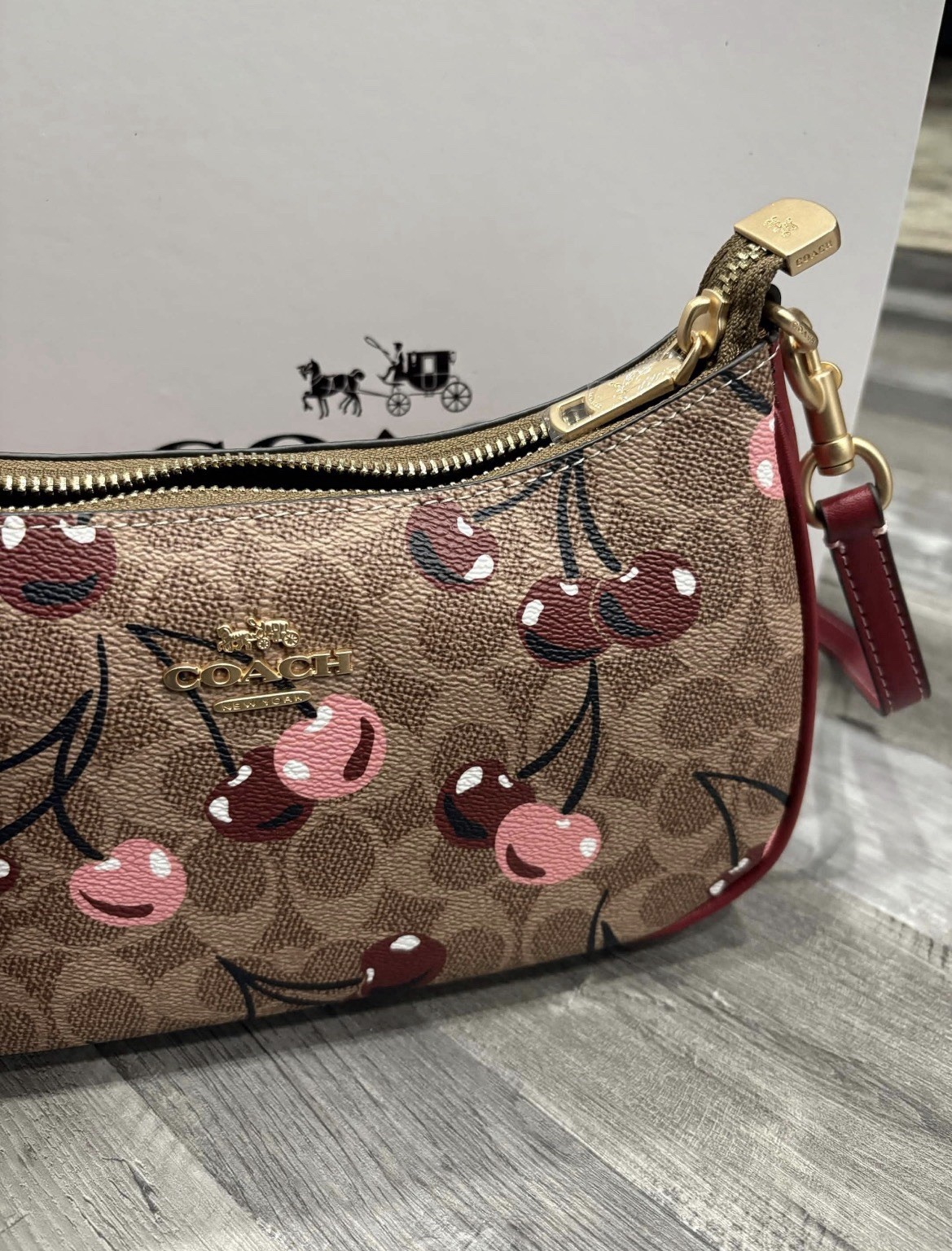 Coach Signature Cherry Print Small Shoulder/Crossbody Bag w/ Strap