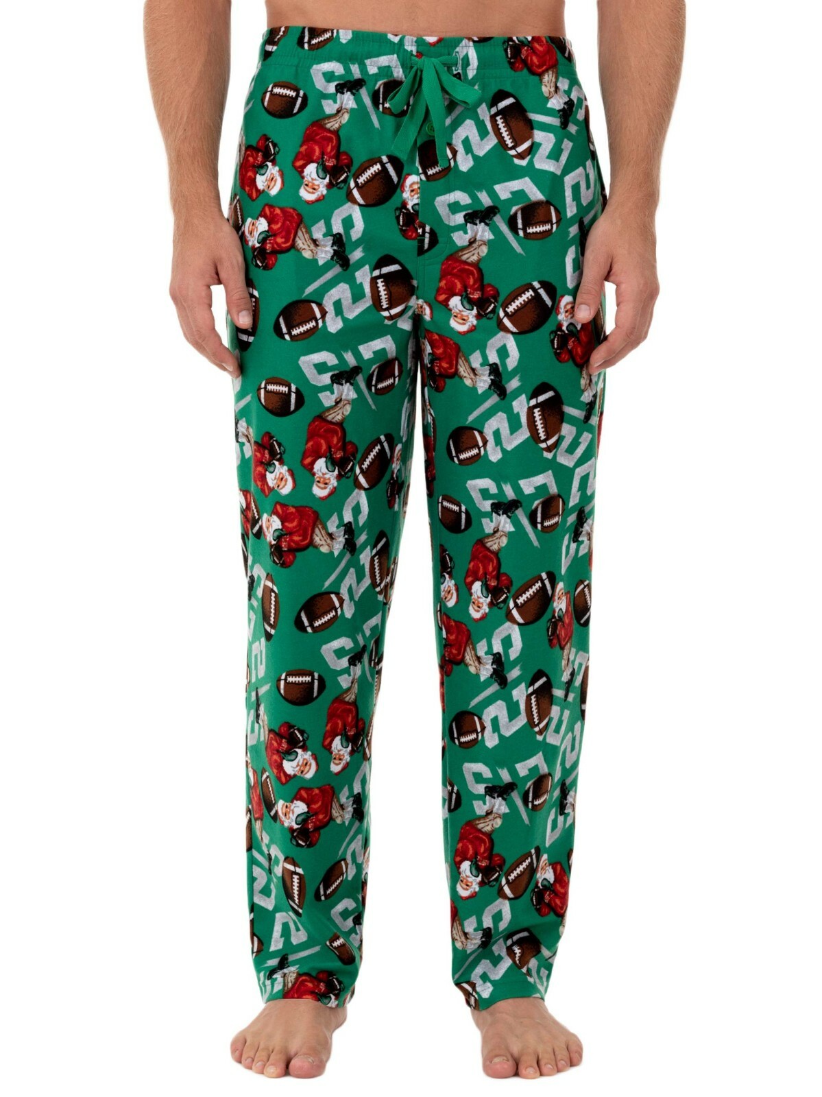 Fruit of the Loom Santa Playing Football Christmas Fleece Sleep Pants Mens S-5XL