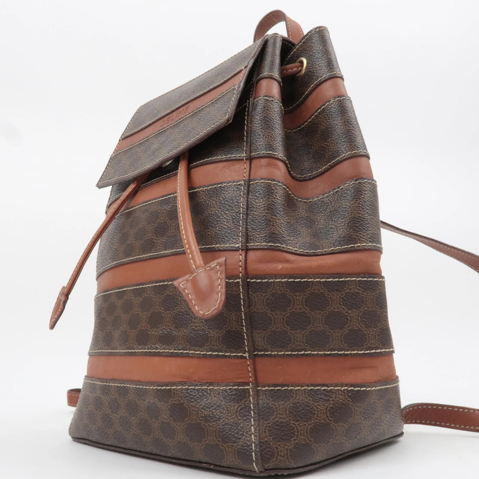 CELINE Macadam PVC Leather Backpack Brown Gold HDW Authentic