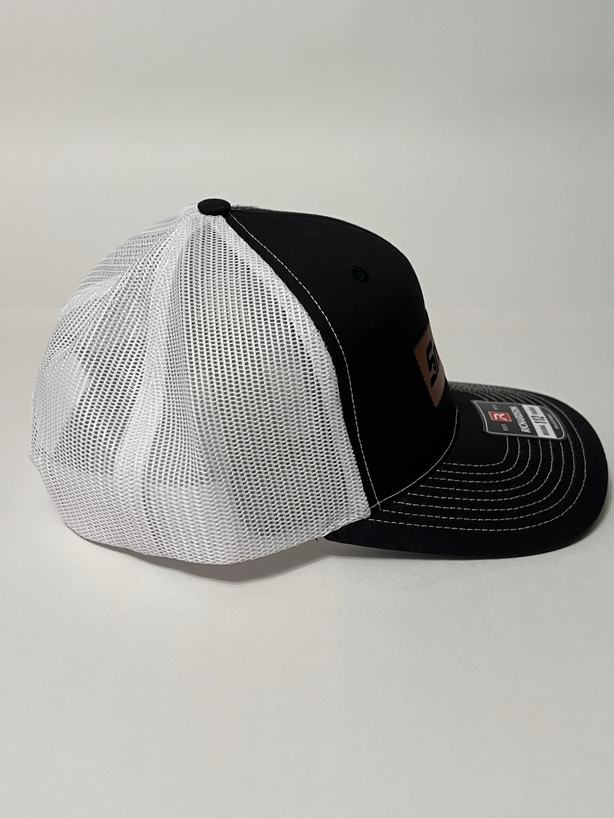 Snap-On Leather Patch Richardson 112 Hat Black/White NWT Mesh Back Trucker Cap