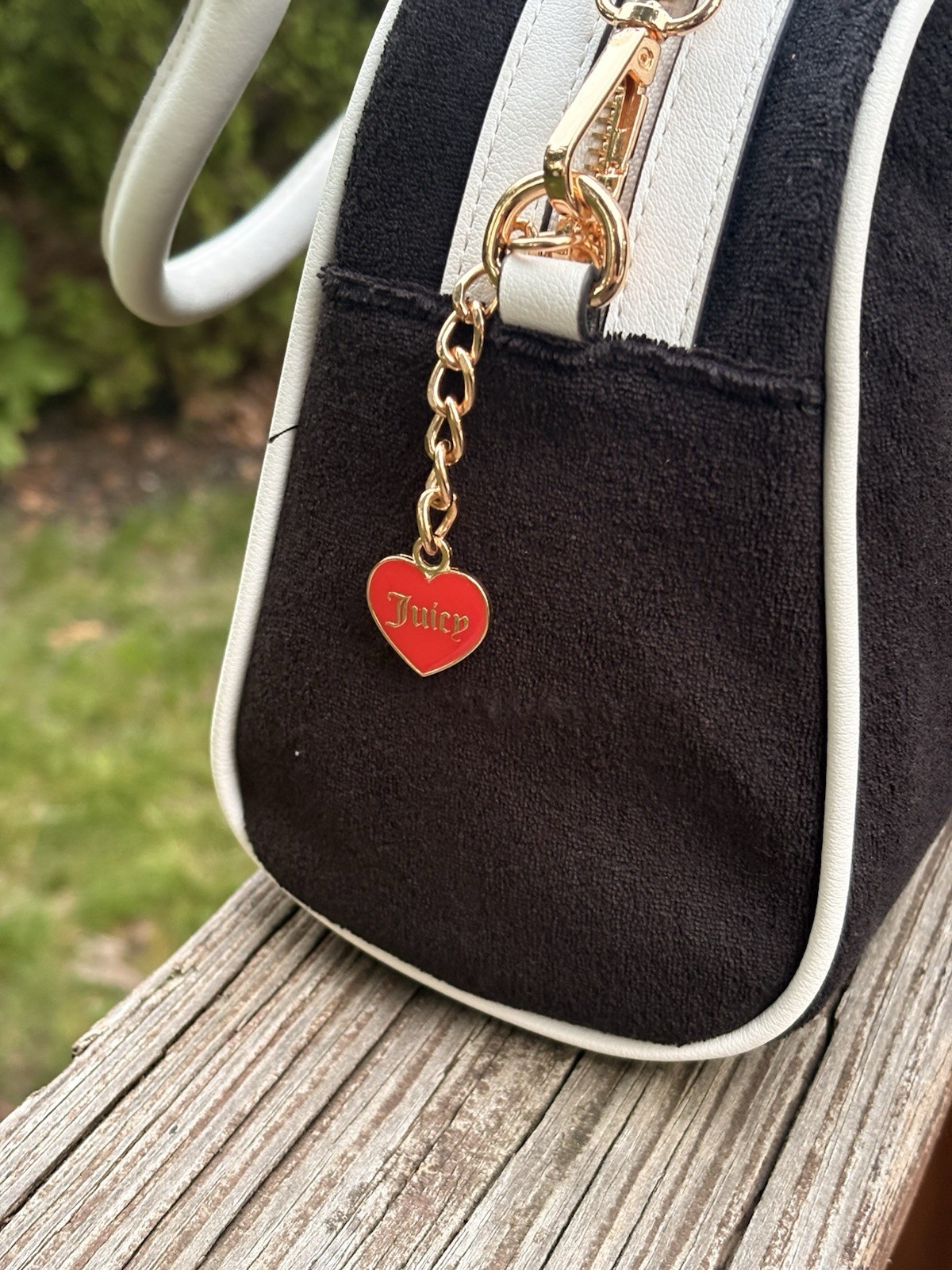 Juicy Couture Small Logo Satchel Zip Strap Strawberry Charm