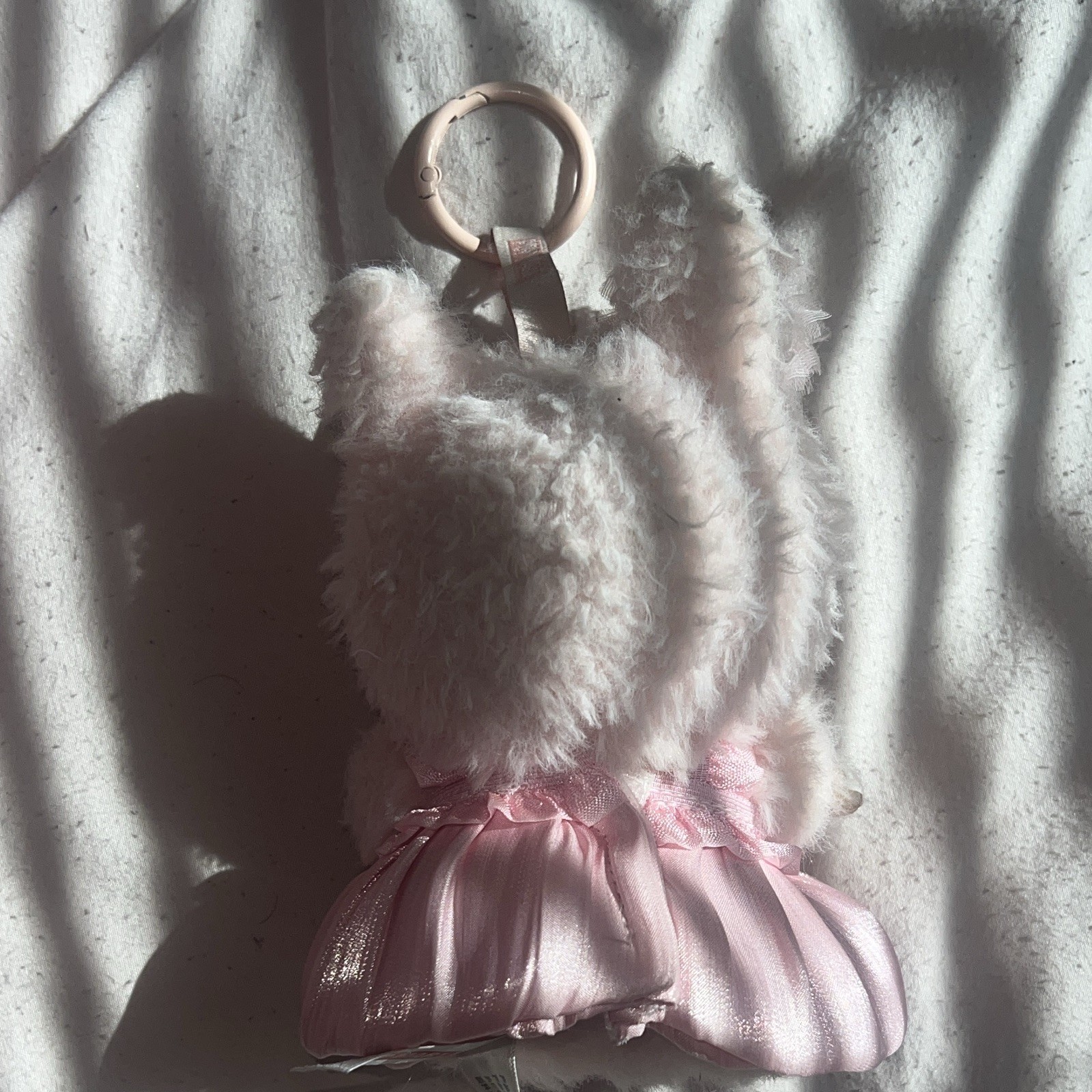 POP MART The Monsters Kawaii Pink Plush Keychain Faux Fur Bow Ruffle