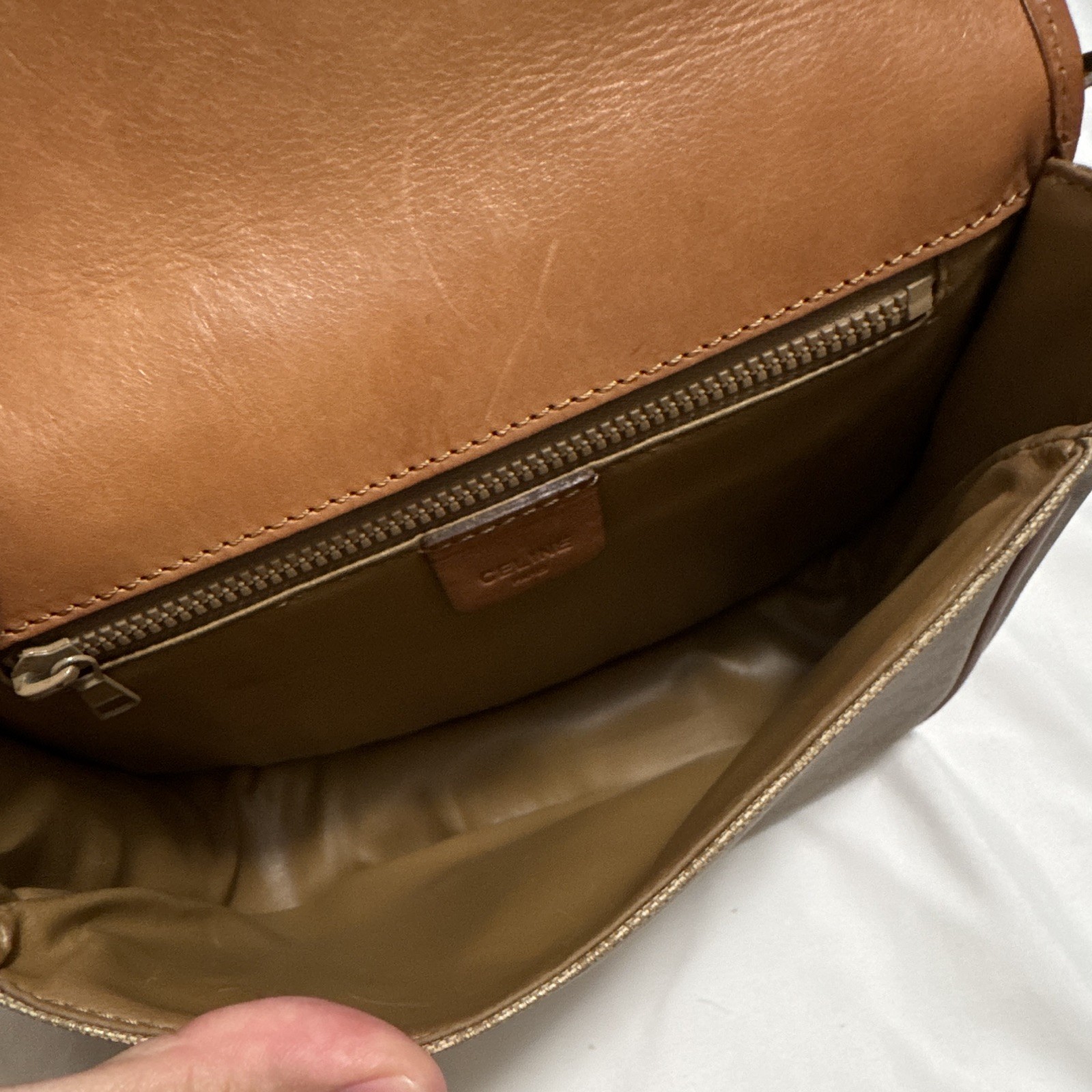 CELINE Triomphe Crossbody Bag Beige/Brown, Magnetic Buckle, Gold Hardware