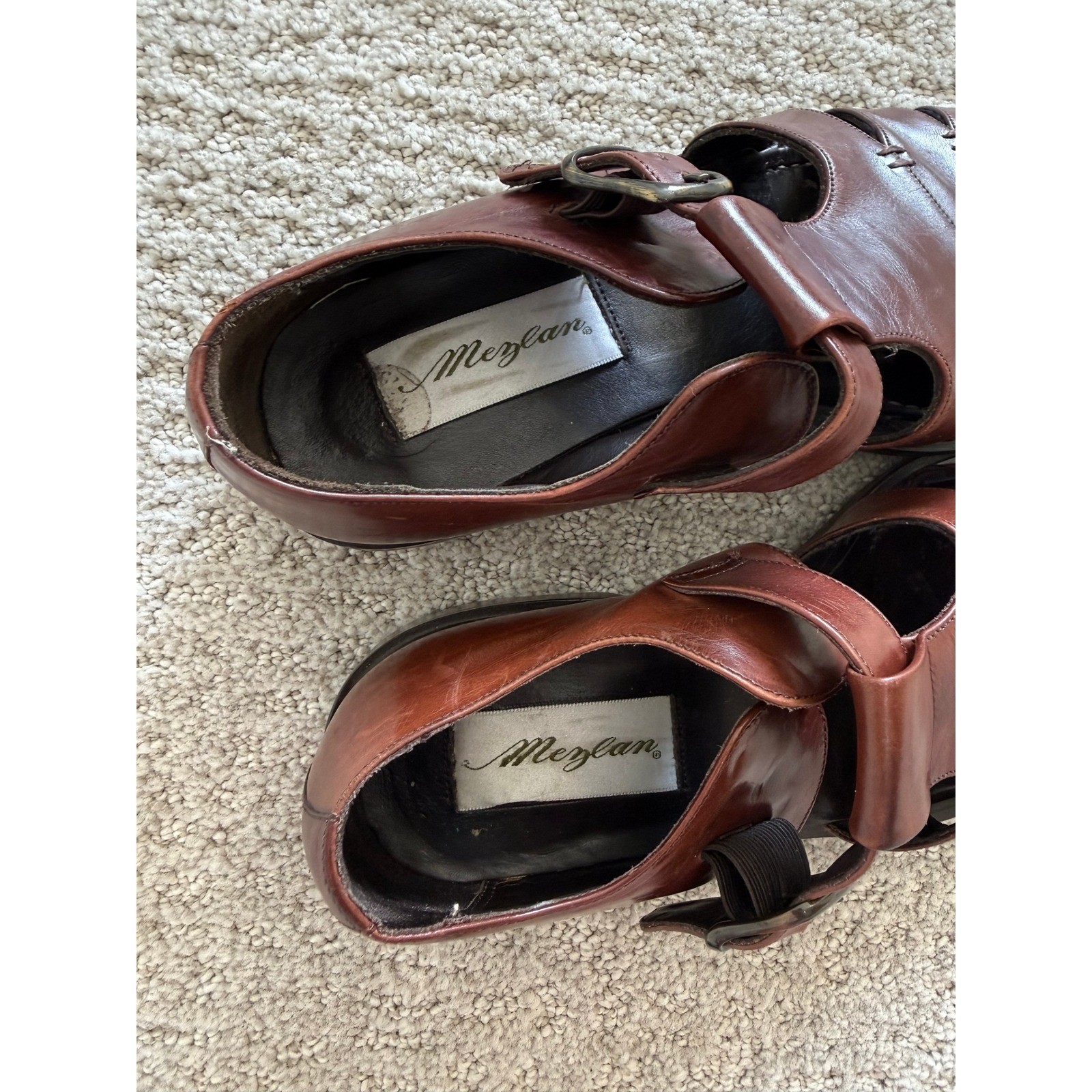 VINTAGE Mezlan DIABLO Fisherman Sandals Men 8.5 Leather Handcrafted Spain WALNUT