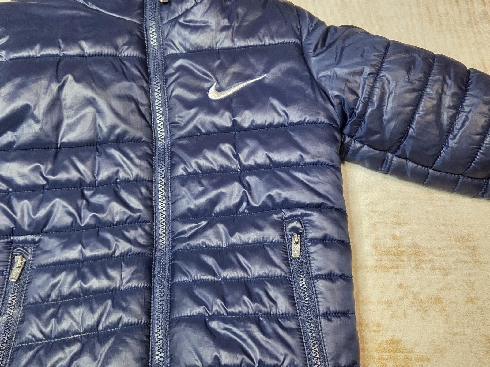 Nike Jacket Kids 6 Blue Hooded Puffer Fleece Lined Insulated Zip Pockets