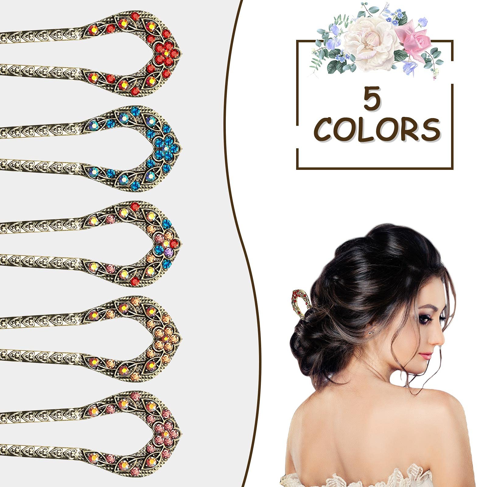 5 Pcs Vintage Hair Fork French Hair Pin for Buns Metal Chignon Pin Chopsticks…