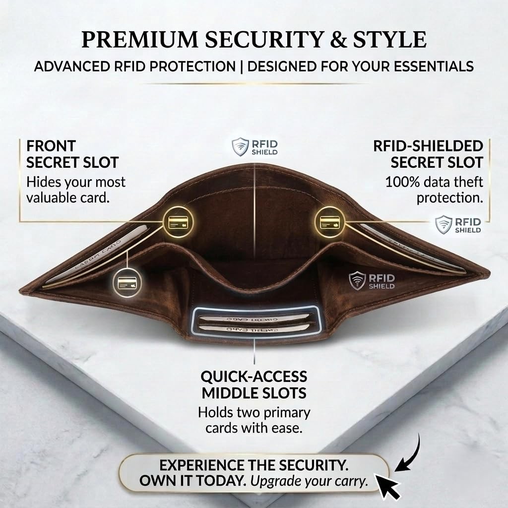 Leather Slim Everyday Trifold Wallet with ID Window and Multiple Card Slots |…