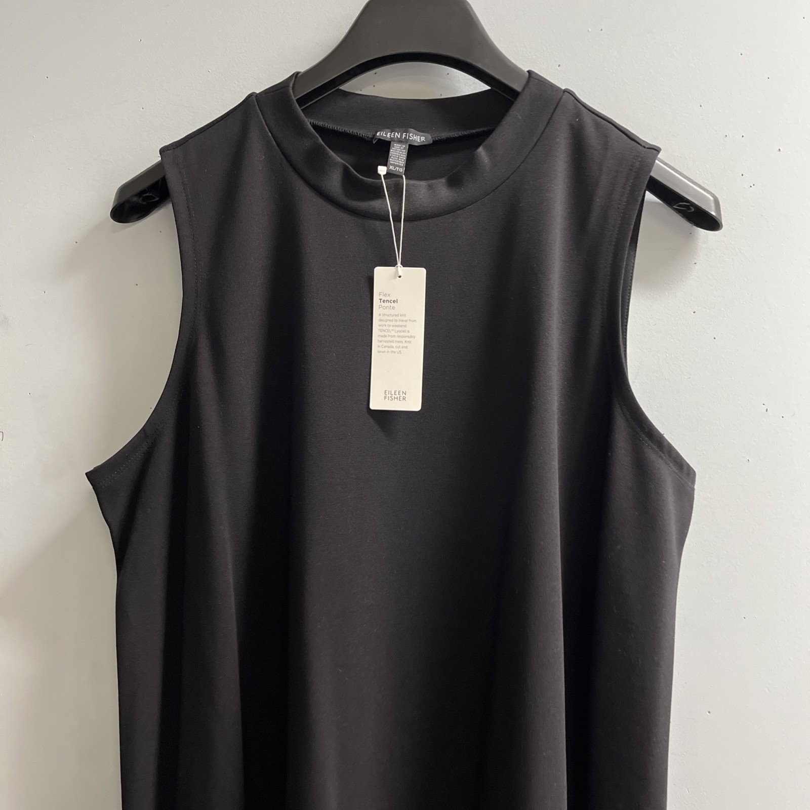 Eileen Fisher Dress Black Flex Tencel Ponte Size XL Capsule Minimalist Neutral