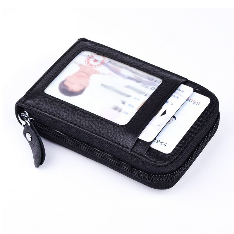 Men’s RFID Blocking Wallet Leather ID Window Card Holder with Zipper Coin Pocket