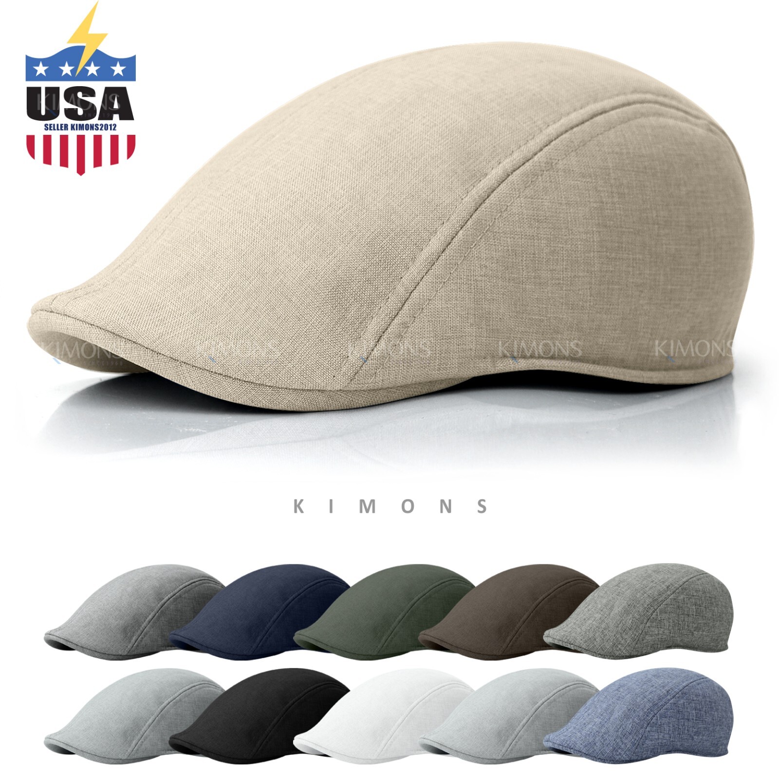 Summer Linen Plain Newsboy Gatsby Cap Ivy Hat Golf Driver Mens Flat Cabbie I