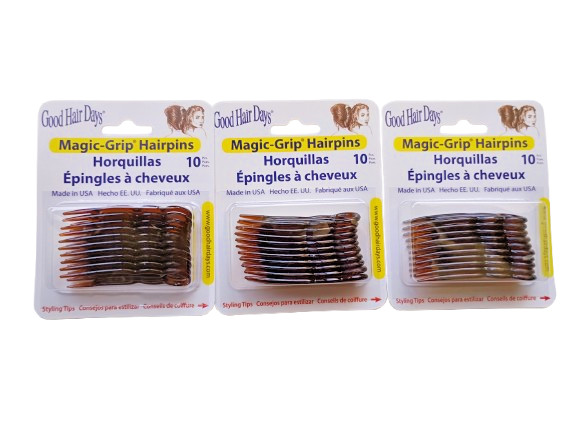 3 x Packs Magic Grip Hairpins 2 1/2″ Brown (30 Pcs) Good Hair Days