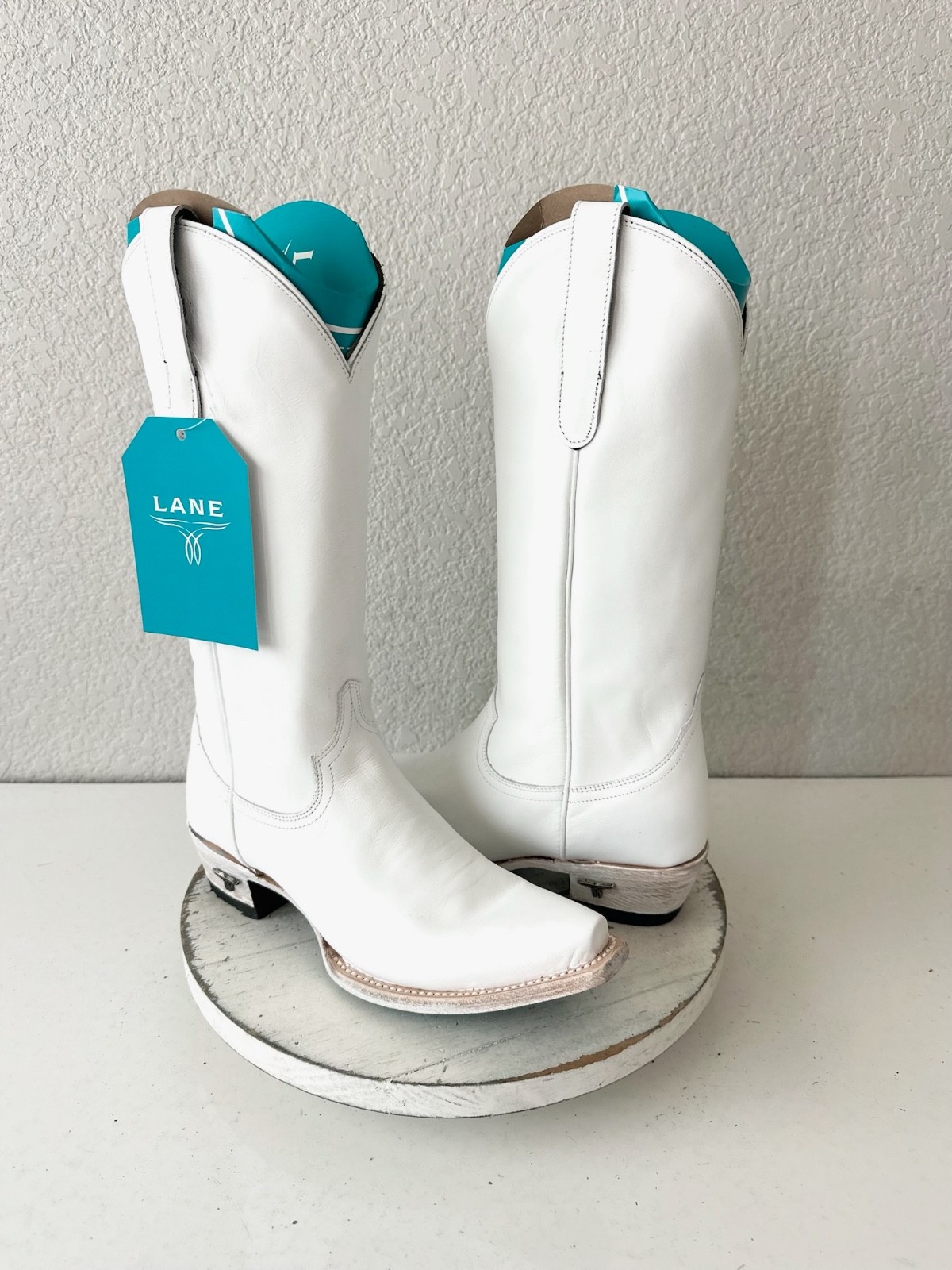 Lane EMMA JANE White Cowboy Boots Western Cowgirl Mid Calf Tall Snip Toe Sz 7.5