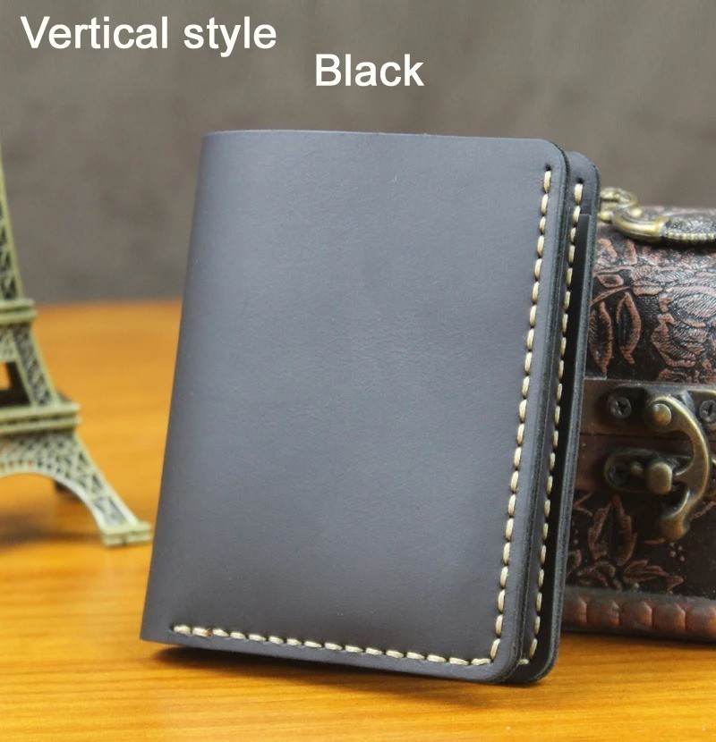 Handmade Vintage Crazy Horse Genuine Leather Men’s Short Wallet for Money Clip