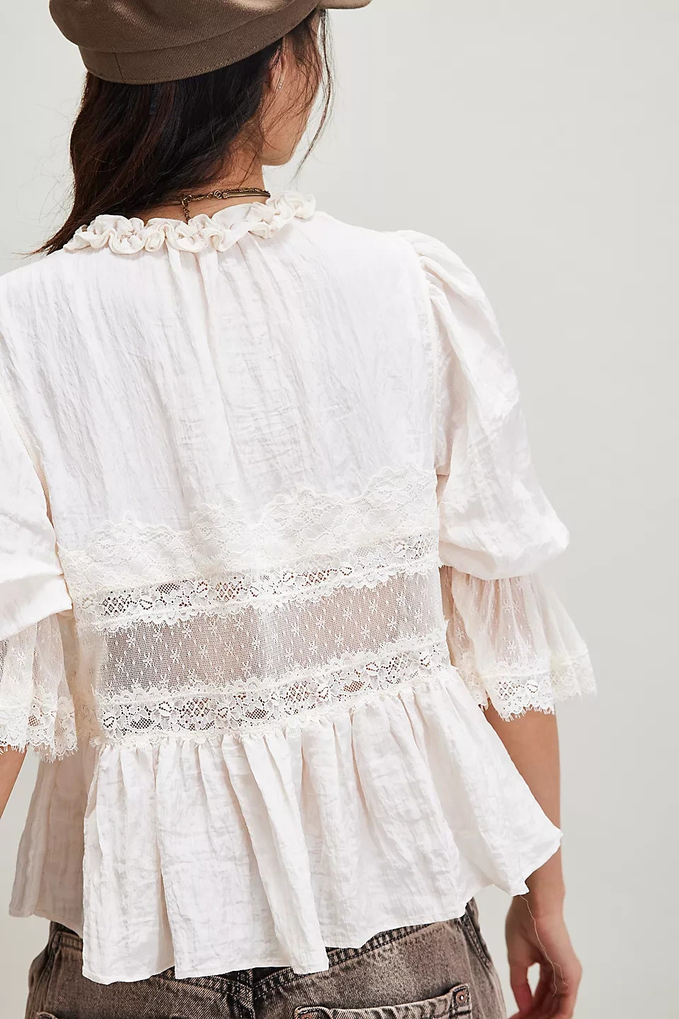 NEW FREE PEOPLE Forever Young Bed Jacket White INTIMATELY TOP LACE IVORY SIZE XS