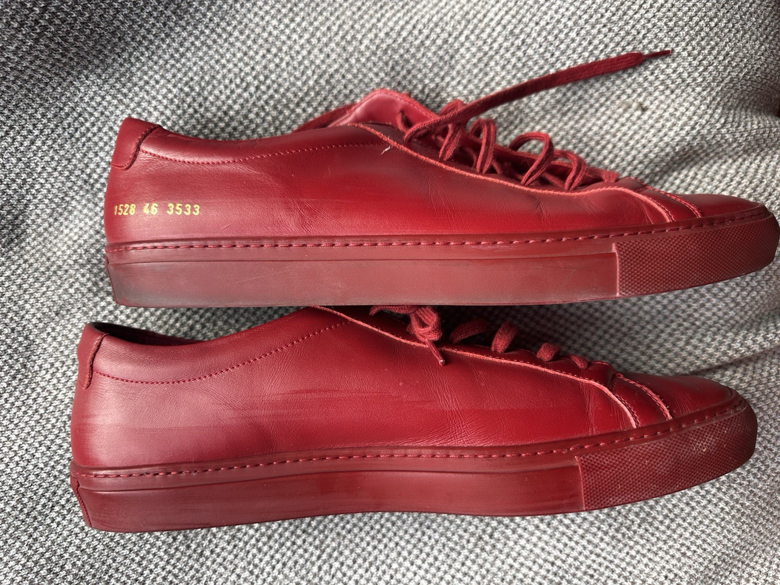 Common Projects Men’s Red Leather Low Top Lace-Up Sneakers US 14 EU 46