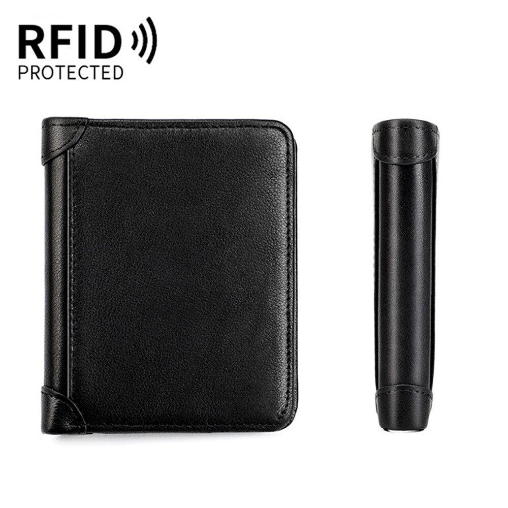 Genuine Leather Wallets For Men Slim Minimalist Trifold Wallet RFID Blocking