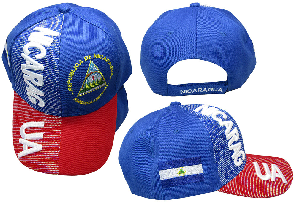 Nicaragua Royal Blue Red White Letter Crest Patch Side Embroidered Hat Cap