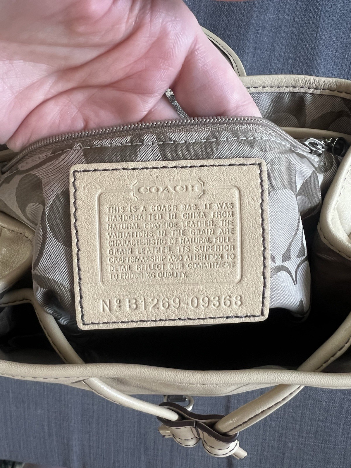 Coach Beige Drawstring Backpack w/ Adjustable Strap, Inner Pockets