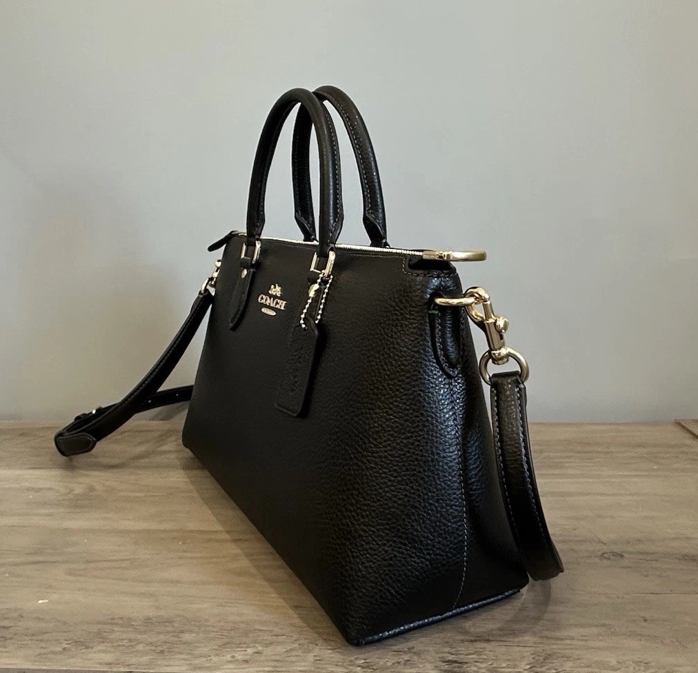 COACH Georgia Satchel Bag In Refined Pebble Leather – CR156 – Gold/Black