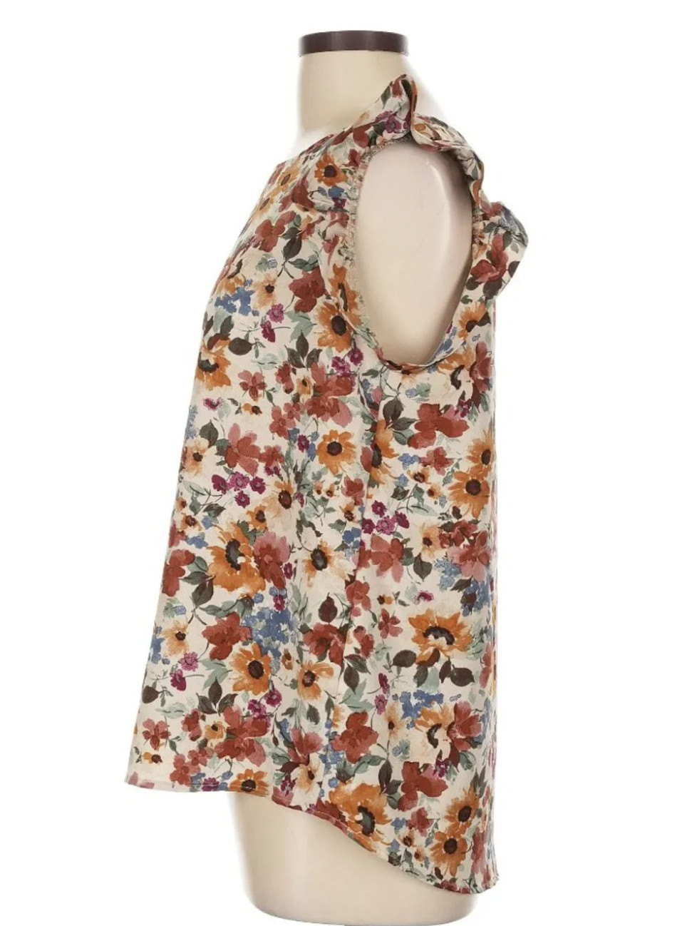 Les Amis Floral Ruffle Sleeve Top Large Multi-Color Boho Rayon Blouse