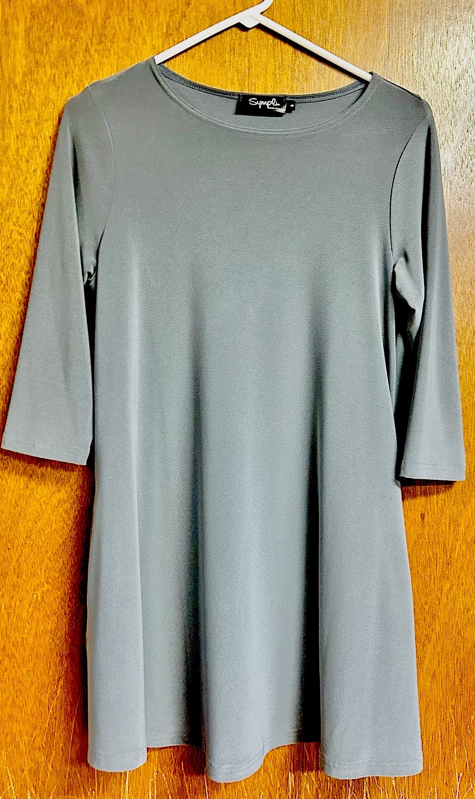 Simply 3/4 Sleeve Trapeze Minimalist Style Dress Pockets Silver/Gray Size Size 6