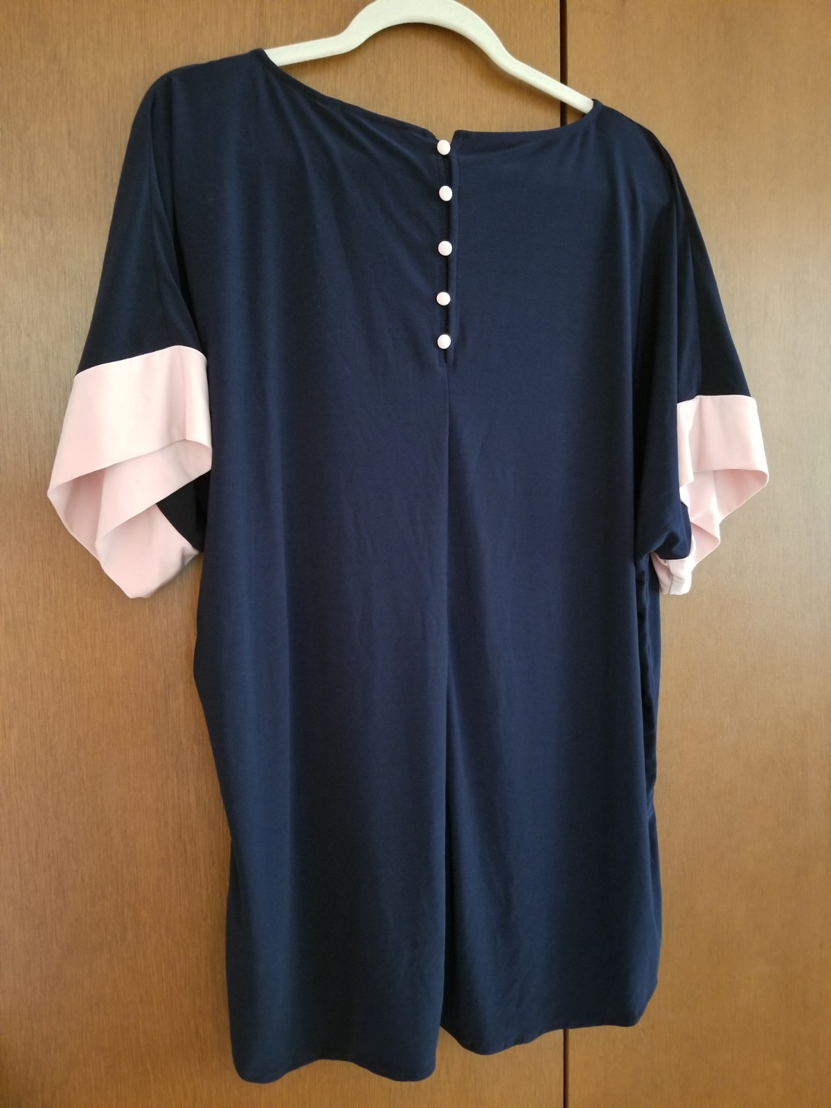 New! Nina Leonard Short Sleeve Stretch Knit Tunic Top, Navy Pink, Women’s…