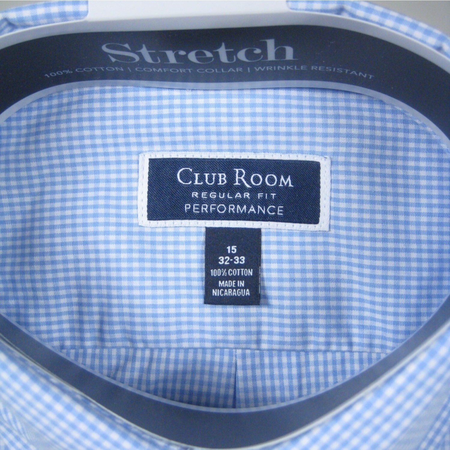 Club Room Mens Regular Fit Performance Stretch Dress 32 to 33 Shirt 15 Gingham