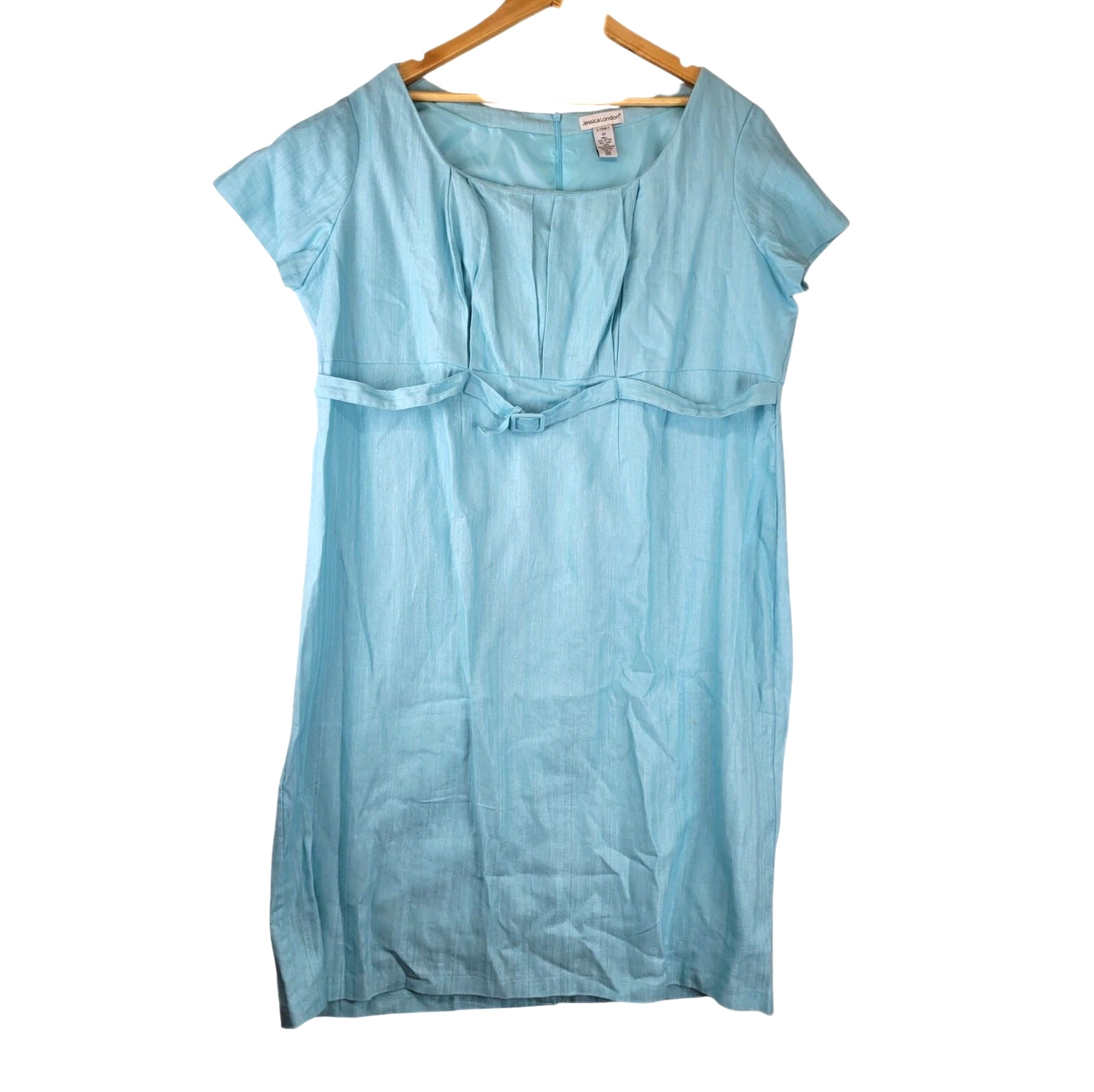 Jessica London Career Dress Womens 22 Blue Belted Milkmaid Old Money Back Zip
