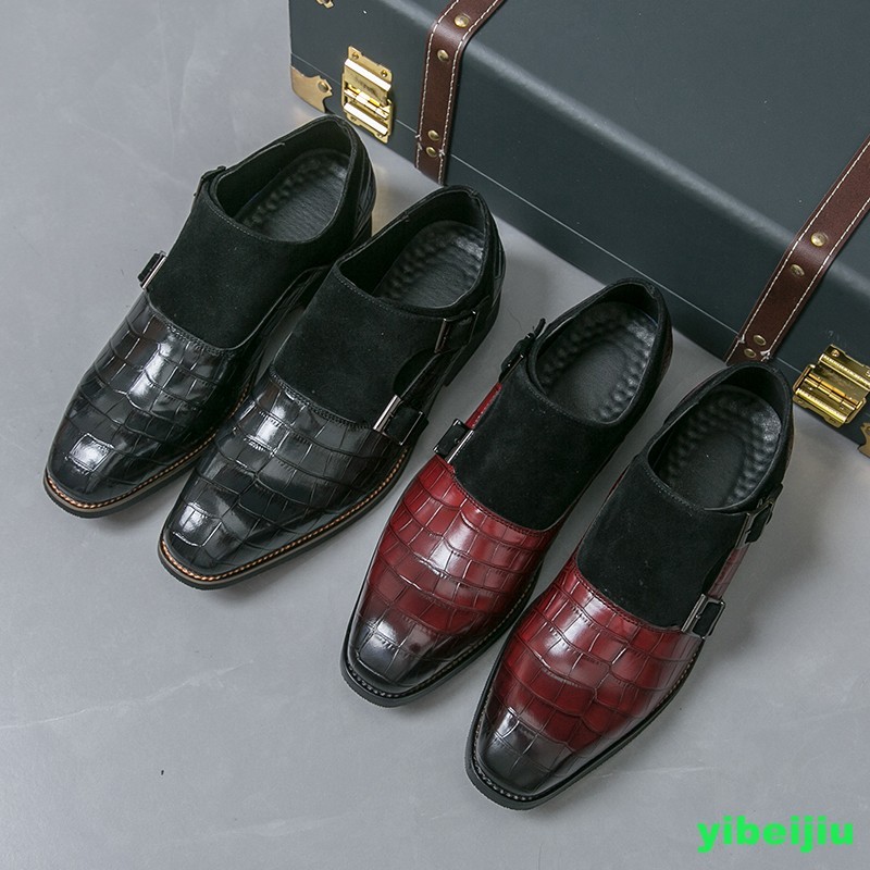 Men’s Vintage Crack Alligator Crocodile Pattern Monk Strap Oxfords Leather Shoes