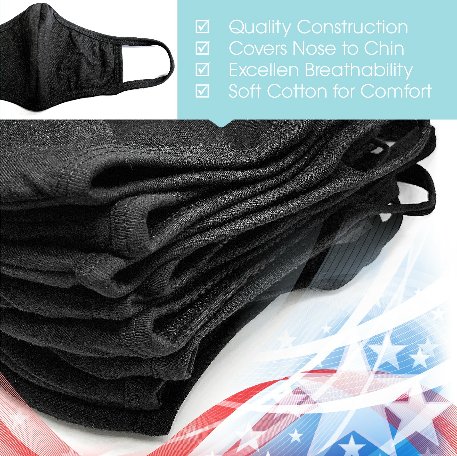 (10 Pack) Reusable Washable Soft Cotton Fashion Face Mask Premium Unisex (Black)