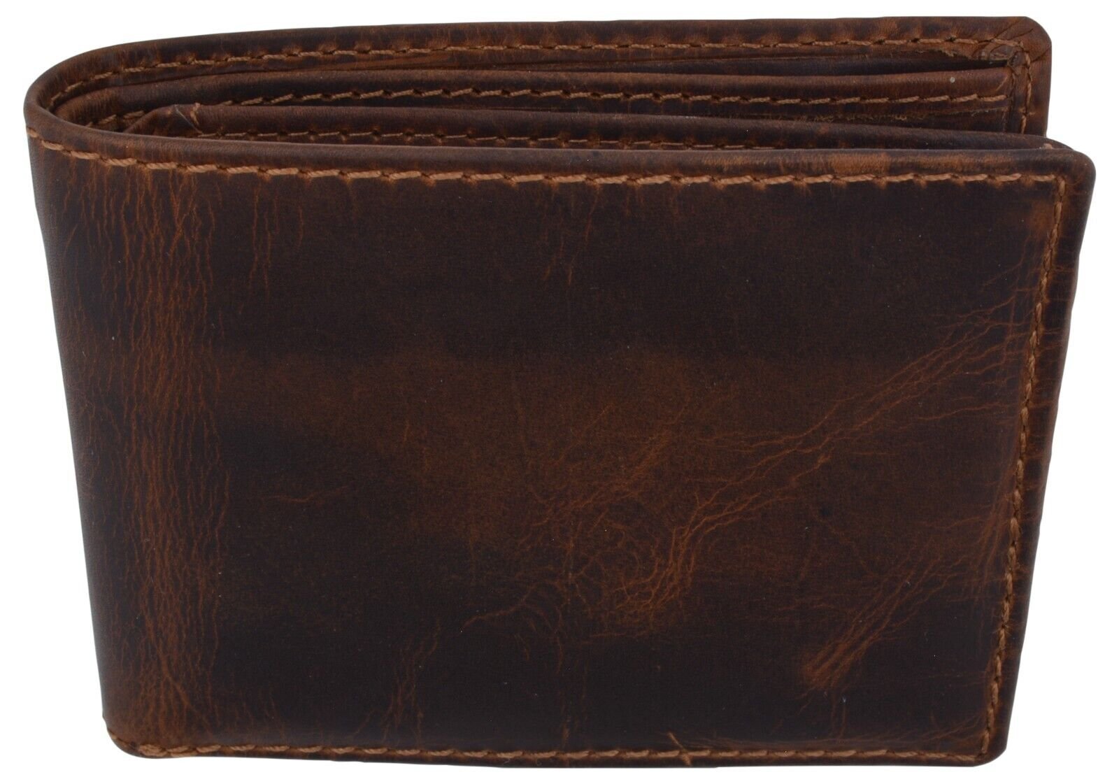 RFID Blocking Brown Vintage Leather Men’s Bifold Center Flap Wallet