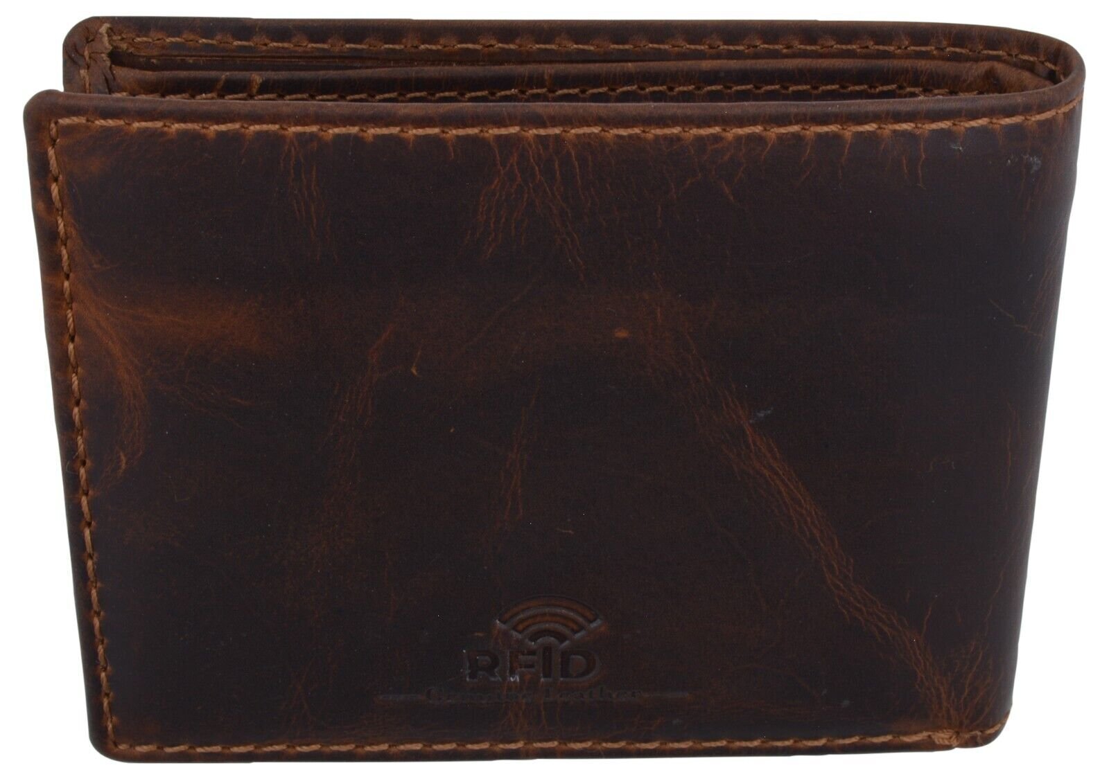 RFID Blocking Brown Vintage Leather Men’s Bifold Center Flap Wallet