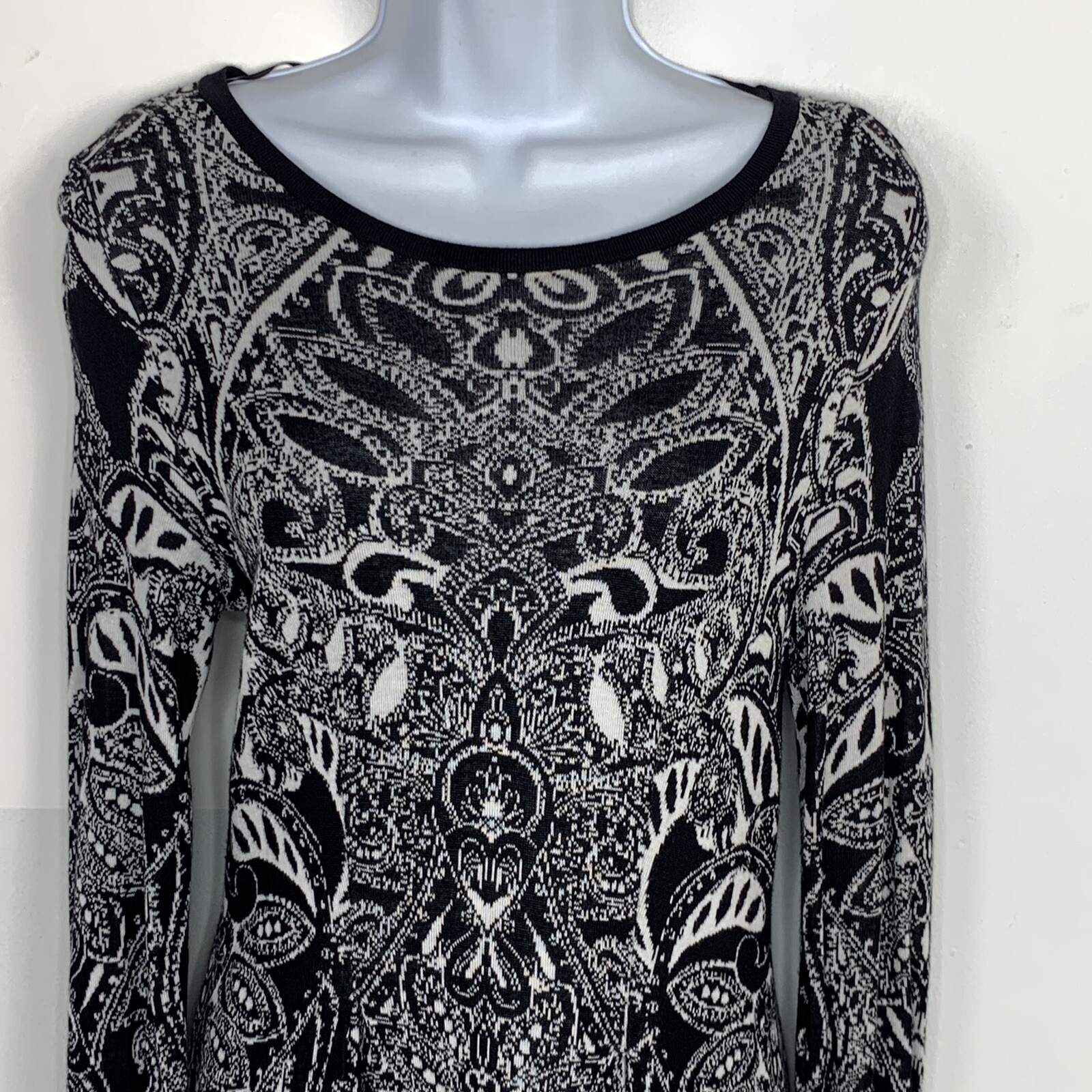 Style Co Black White Top Sz S Paisley Baroque Boho Minimalist Whimsigoth MA21