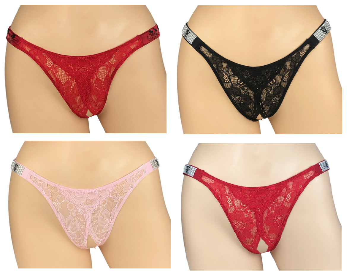 VICTORIA’S SECRET CROTCHLESS SHINE STRAP BRAZILIAN THONG PANTY XS S M L XL XXL