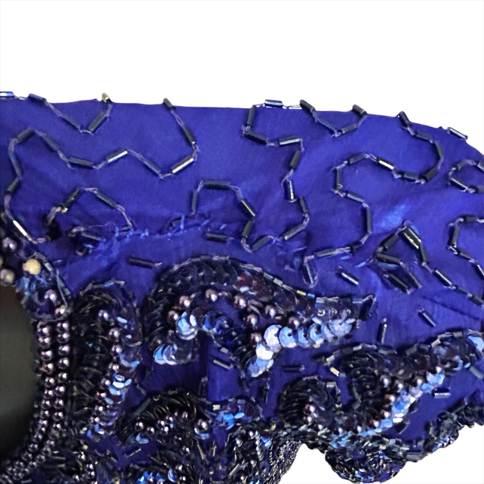 Vintage Mark & John by Sam Silk Beaded Sequin Top Medium Blue Purple Formal FLAW
