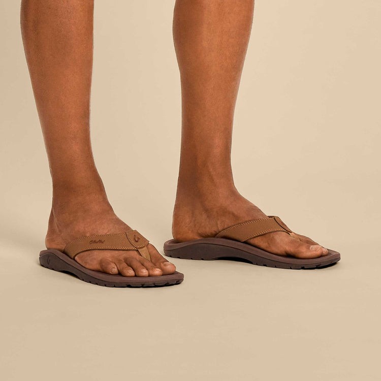 AUTH OluKai Ohana Men’s Beach Sandals, Lightweight Comfort Tan/Dark Java, Size 8
