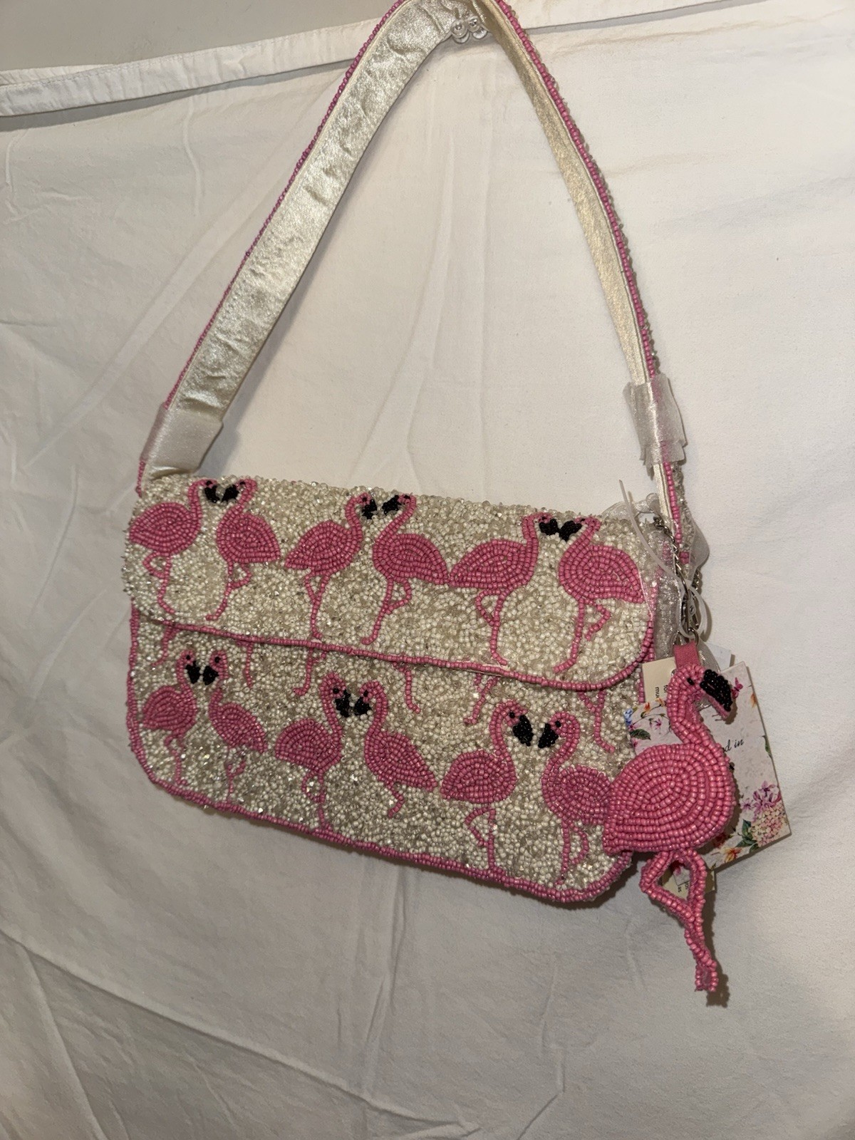 New Release Handcrafted in India Pink Flamingo Beaded Shoulder Bag Viral TikTok