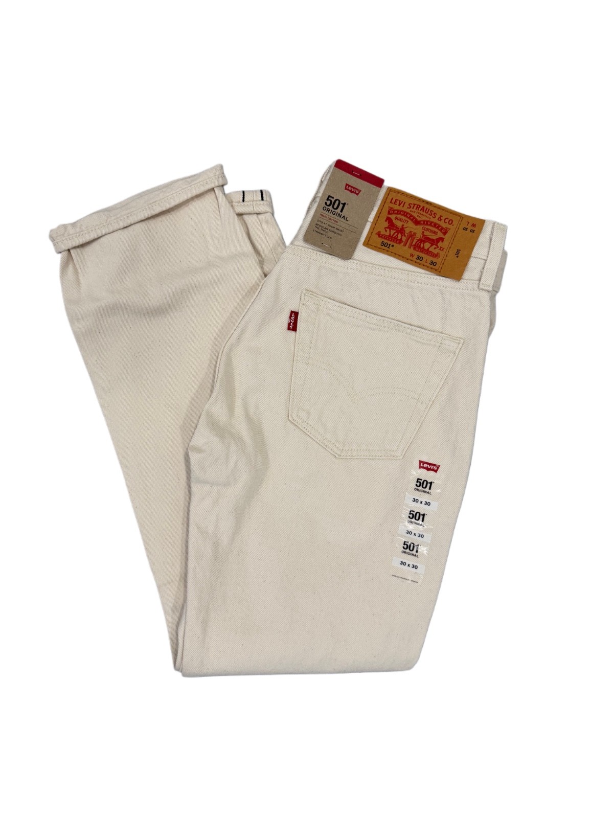 Levis 501 Jeans New Mens Original Button Fly Color Off White Cream 005013343