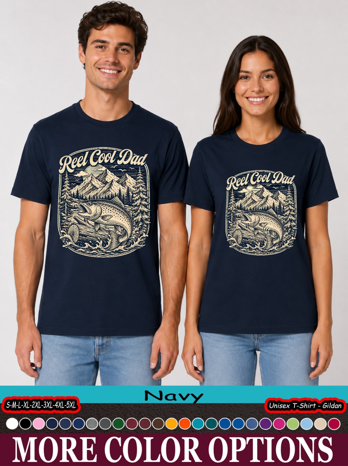 Reel Cool Dad Mountain Fish T-Shirt, Vintage Trout Outdoor Gift