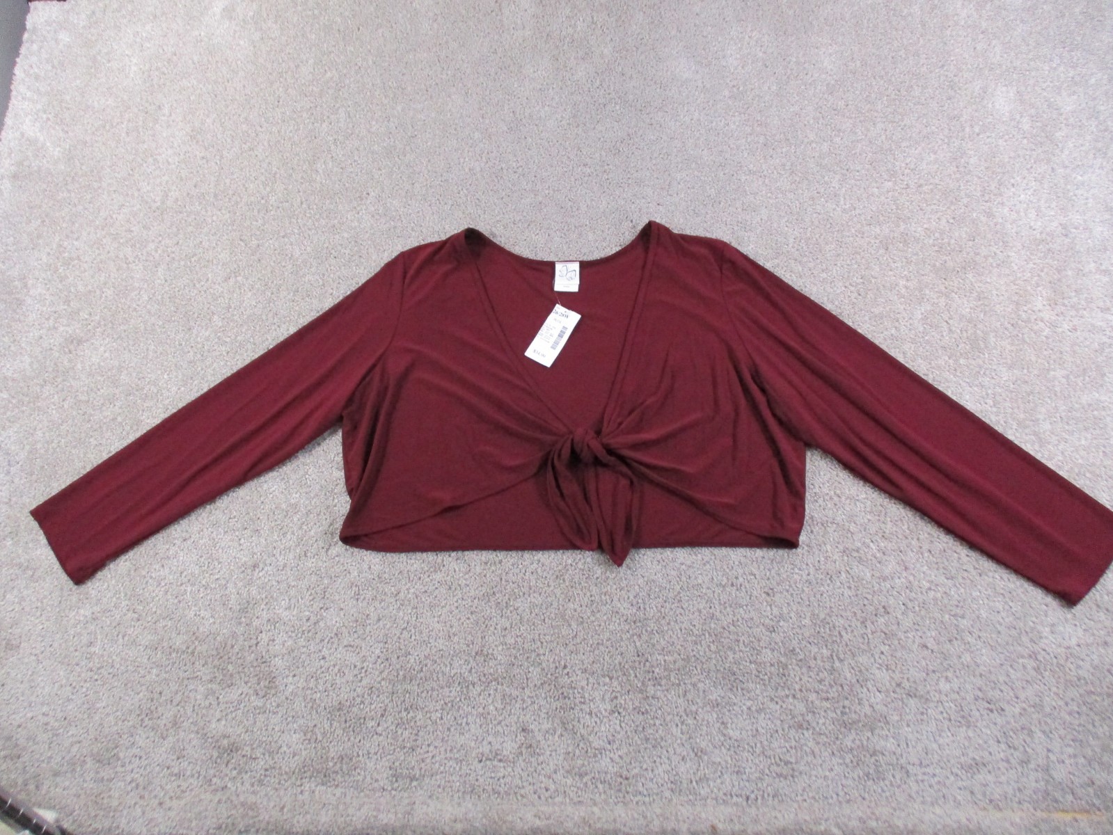 Hot Kiss 26/28W Womens Long Sleeve Shirt Cropped Polyester Spandex Red Wine NWOT