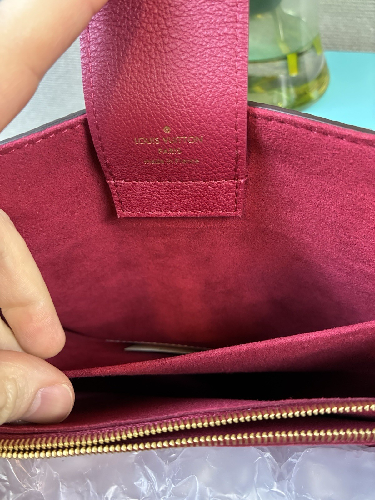Louis Vuitton LV Damier Ebene Riverside Tote w/ Magenta Leather & LV Charm – NWT