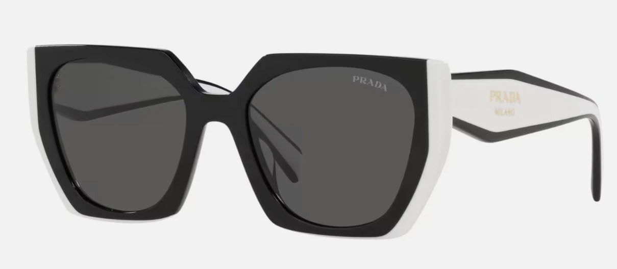 Prada PR 15WS Oversize Square Sunglasses Women Black White Frame UV400 Authentic